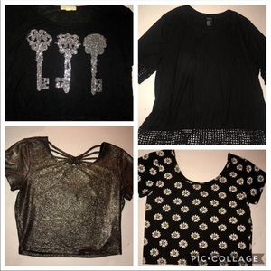 Bundle 4 Forever 21 black silver crop tops